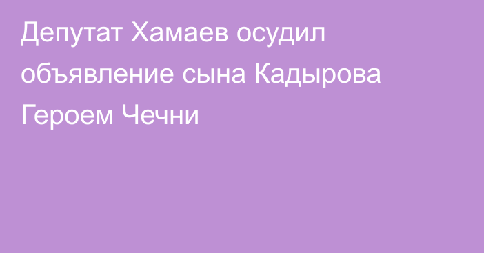 Депутат Хамаев осудил объявление сына Кадырова Героем Чечни