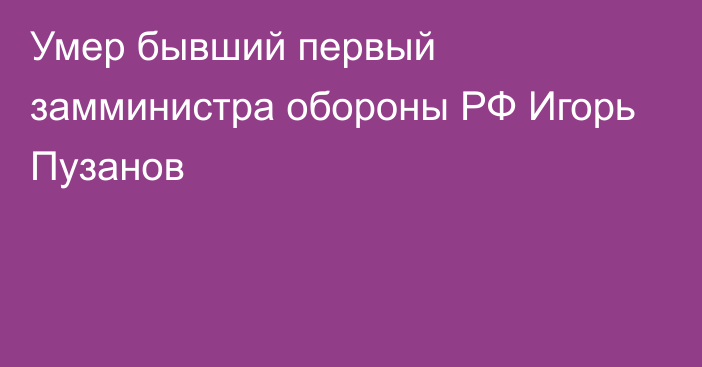 Умер бывший первый замминистра обороны РФ Игорь Пузанов