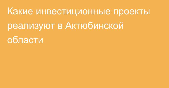 Какие инвестиционные проекты реализуют в Актюбинской области