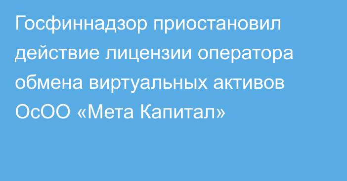 Госфиннадзор приостановил действие лицензии оператора обмена виртуальных активов ОсОО «Мета Капитал»