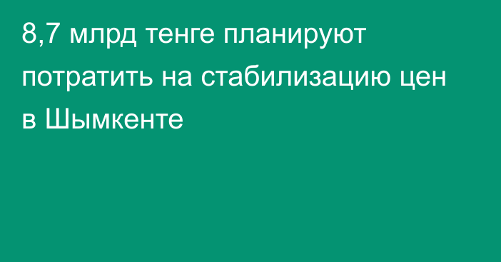 8,7 млрд тенге планируют потратить на стабилизацию цен в Шымкенте