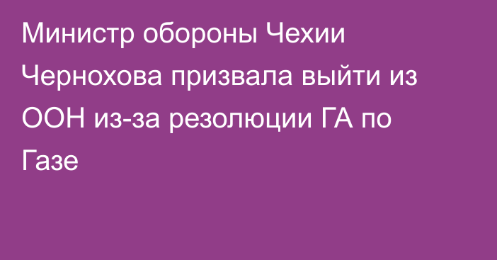 Министр обороны Чехии Чернохова призвала выйти из ООН из-за резолюции ГА по Газе