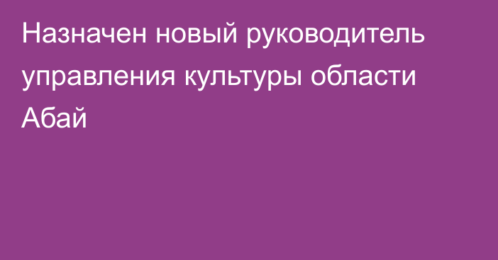 Назначен новый руководитель управления культуры области Абай