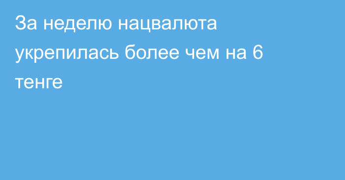 За неделю нацвалюта укрепилась более чем на 6 тенге