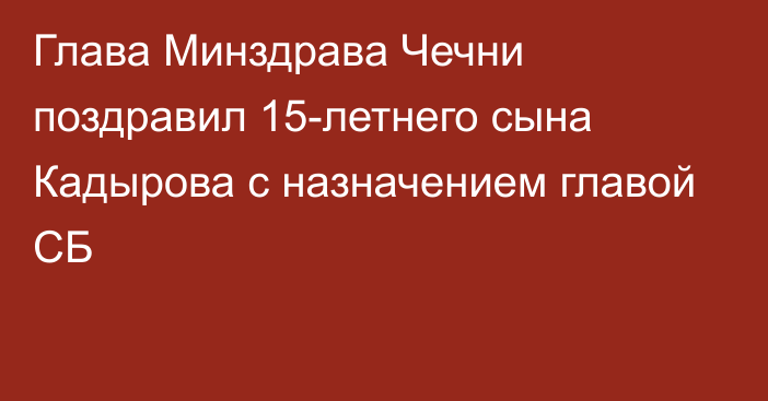 Глава Минздрава Чечни поздравил 15-летнего сына Кадырова с назначением главой СБ