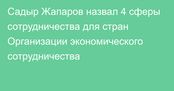 Садыр Жапаров назвал 4 сферы сотрудничества для стран Организации экономического сотрудничества