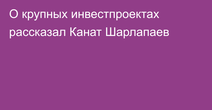 О крупных инвестпроектах рассказал Канат Шарлапаев