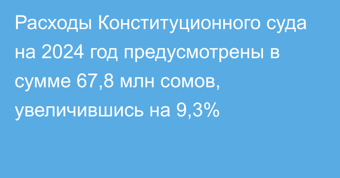 Расходы Конституционного суда на 2024 год предусмотрены в сумме 67,8 млн сомов, увеличившись на 9,3%