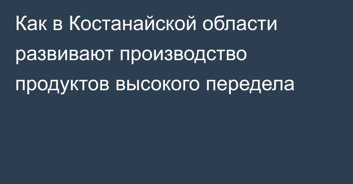 Как в Костанайской области развивают производство продуктов высокого передела