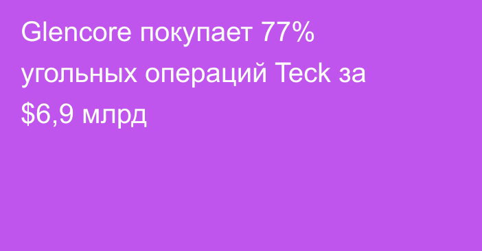 Glencore покупает 77% угольных операций Teck за $6,9 млрд