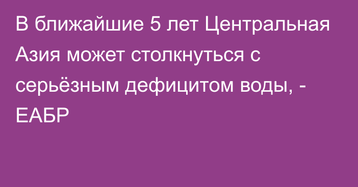 В ближайшие 5 лет Центральная Азия может столкнуться с серьёзным дефицитом воды, - ЕАБР