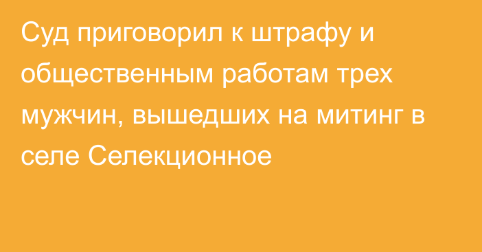 Суд приговорил к штрафу и общественным работам трех мужчин, вышедших на митинг в селе Селекционное