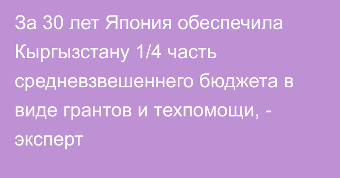 За 30 лет Япония обеспечила Кыргызстану 1/4  часть средневзвешеннего бюджета в виде грантов и техпомощи, - эксперт