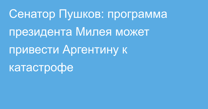 Сенатор Пушков: программа президента Милея может привести Аргентину к катастрофе