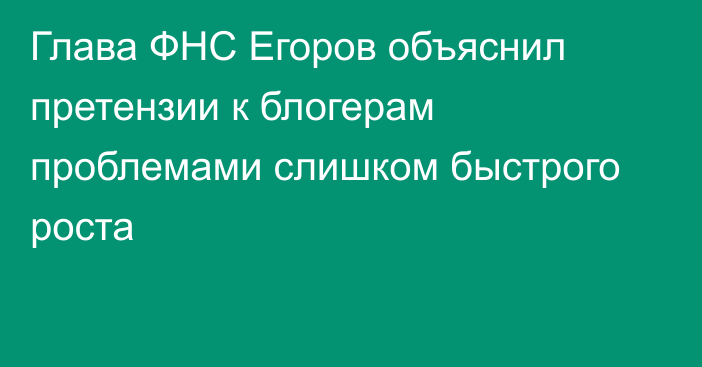 Глава ФНС Егоров объяснил претензии к блогерам проблемами слишком быстрого роста