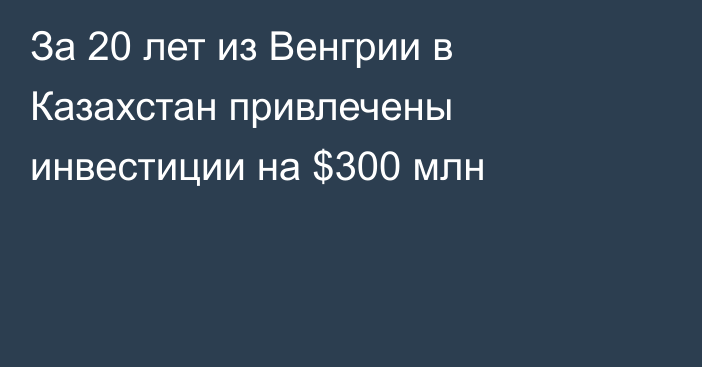 За 20 лет из Венгрии в Казахстан привлечены инвестиции на $300 млн