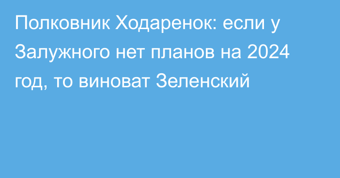 Полковник Ходаренок: если у Залужного нет планов на 2024 год, то виноват Зеленский