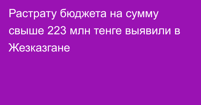 Растрату бюджета на сумму свыше 223 млн тенге выявили в Жезказгане