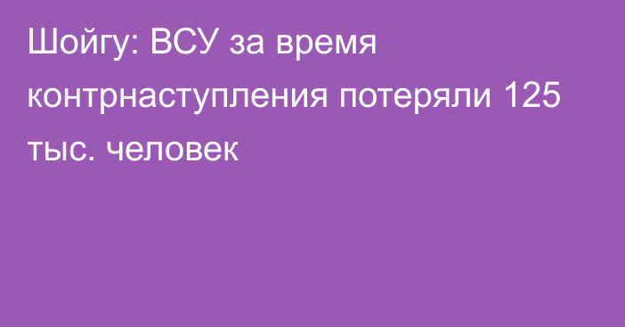 Шойгу: ВСУ за время контрнаступления потеряли 125 тыс. человек