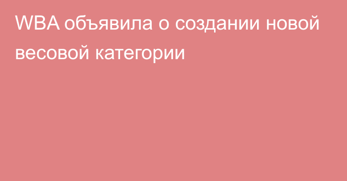 WBA объявила о создании новой весовой категории