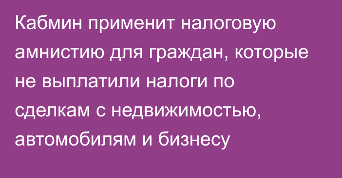 Кабмин применит налоговую амнистию для граждан, которые не выплатили налоги по сделкам с недвижимостью, автомобилям и бизнесу