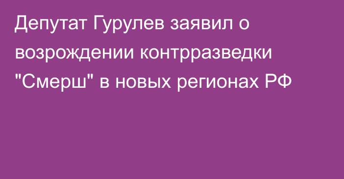 Депутат Гурулев заявил о возрождении контрразведки 