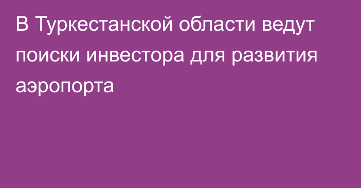 В Туркестанской области ведут поиски инвестора для развития аэропорта