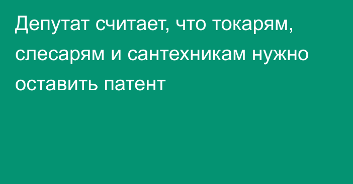 Депутат считает, что токарям, слесарям и сантехникам нужно оставить патент