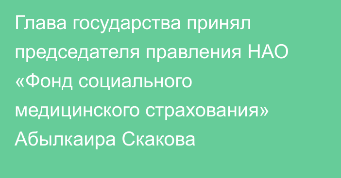 Глава государства принял председателя правления НАО «Фонд социального медицинского страхования» Абылкаира Скакова