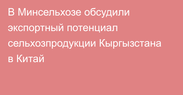 В Минсельхозе обсудили экспортный потенциал сельхозпродукции Кыргызстана в Китай