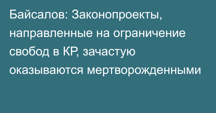 Байсалов: Законопроекты, направленные на ограничение свобод в КР, зачастую оказываются мертворожденными