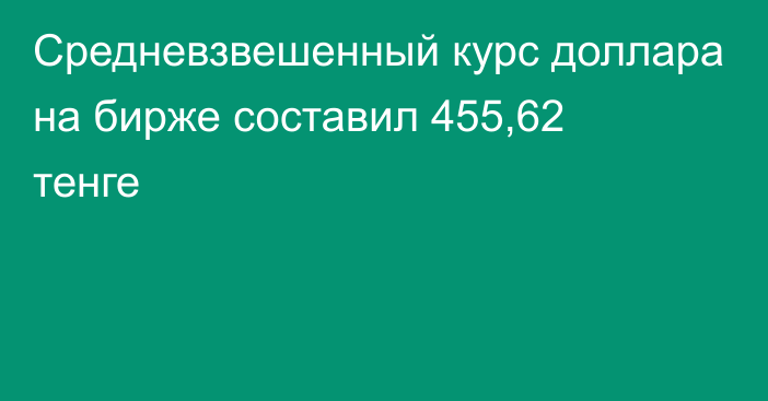 Средневзвешенный курс доллара на бирже составил 455,62 тенге