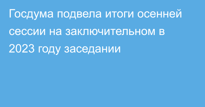 Госдума подвела итоги осенней сессии на заключительном в 2023 году заседании