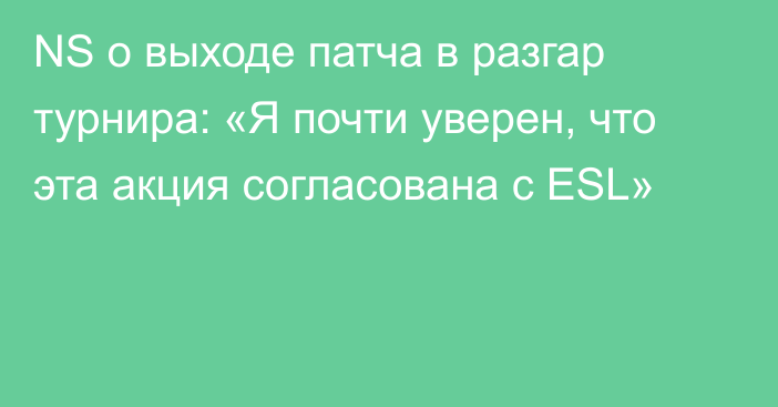 NS о выходе патча в разгар турнира: «Я почти уверен, что эта акция согласована с ESL»