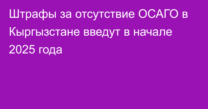 Штрафы за отсутствие ОСАГО в Кыргызстане введут в начале 2025 года