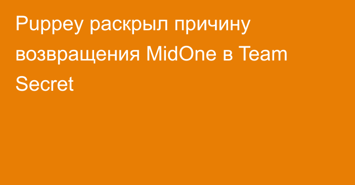 Puppey раскрыл причину возвращения MidOne в Team Secret