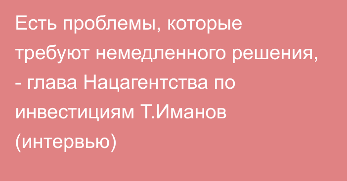 Есть проблемы, которые требуют немедленного решения, - глава Нацагентства по инвестициям Т.Иманов (интервью)