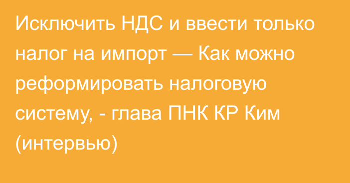 Исключить НДС и ввести только налог на импорт  — Как можно реформировать налоговую систему, - глава ПНК КР Ким  (интервью)