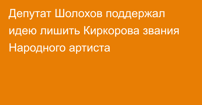 Депутат Шолохов поддержал идею лишить Киркорова звания Народного артиста