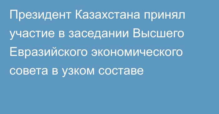 Президент Казахстана принял участие в заседании Высшего Евразийского экономического совета в узком составе