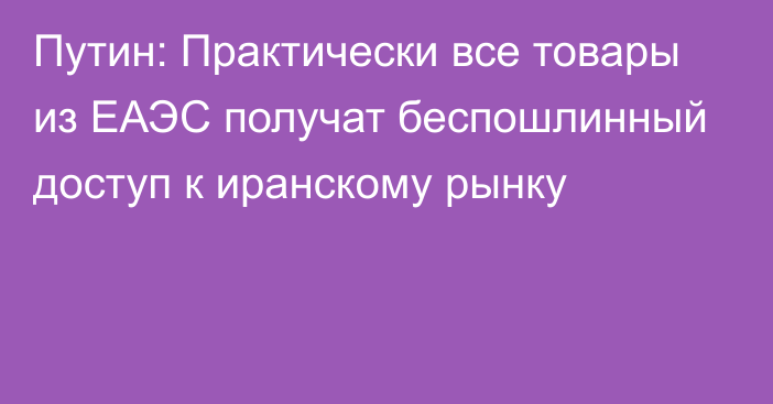 Путин: Практически все товары из ЕАЭС получат беспошлинный доступ к иранскому рынку