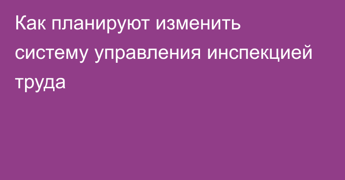 Как планируют изменить систему управления инспекцией труда