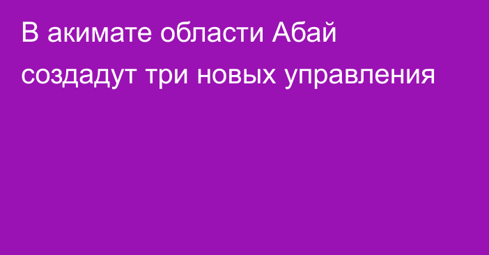 В акимате области Абай создадут три новых управления