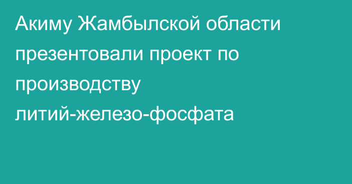 Акиму Жамбылской области презентовали проект по производству литий-железо-фосфата