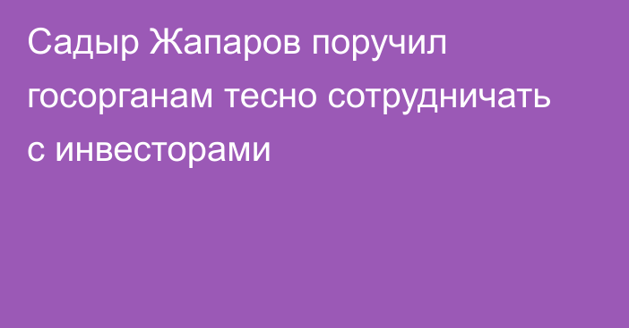 Садыр Жапаров поручил госорганам тесно сотрудничать с инвесторами