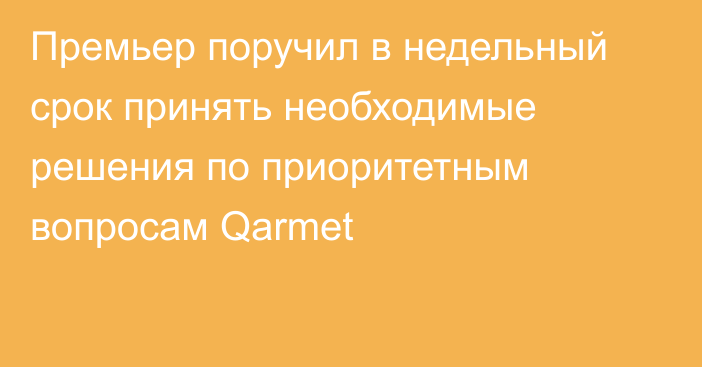 Премьер поручил в недельный срок принять необходимые решения по приоритетным вопросам Qarmet