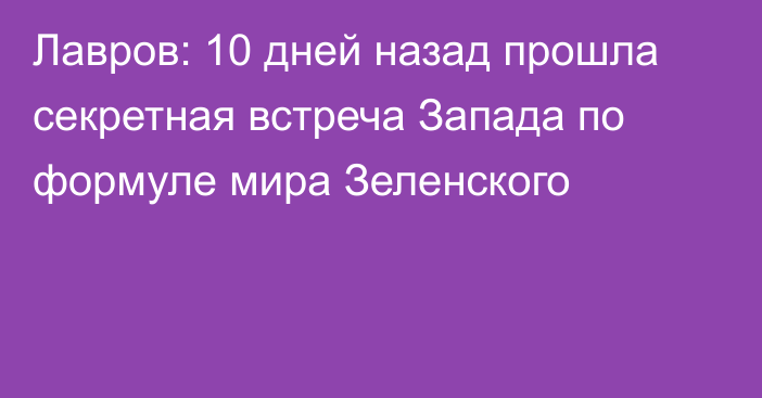 Лавров: 10 дней назад прошла секретная встреча Запада по формуле мира Зеленского