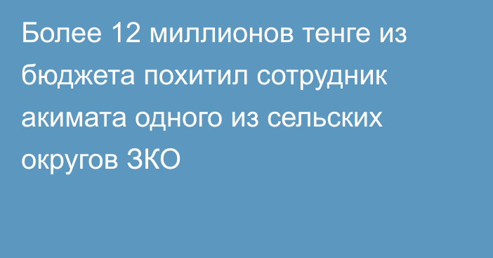 Более 12 миллионов тенге  из бюджета похитил сотрудник акимата одного из сельских округов ЗКО