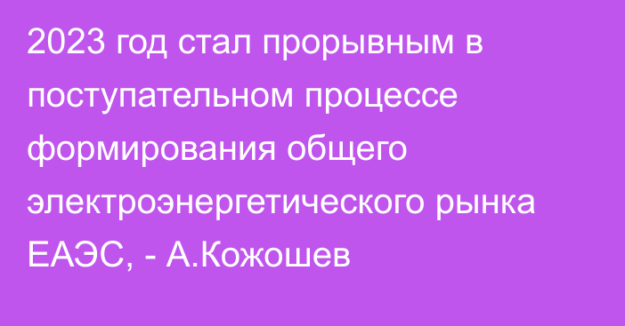 2023 год стал прорывным в поступательном процессе формирования общего электроэнергетического рынка ЕАЭС, - А.Кожошев