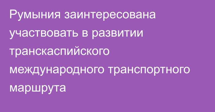 Румыния заинтересована участвовать в развитии  транскаспийского международного транспортного маршрута